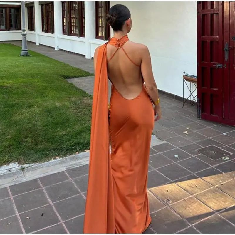 Women’s Elegant Maxi Dress – Off Shoulder Backless Detail Slim Fit Summer Evening Gown
