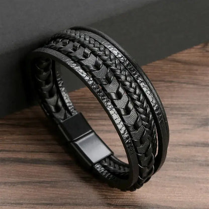 Men’s Classic Leather Bracelet – Handwoven Multi-Layer Fashion Jewelry