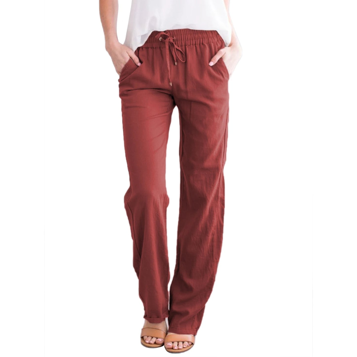 Women’s Loose Wide Leg Pants Bottom – Casual Solid Color Drawstring Trousers