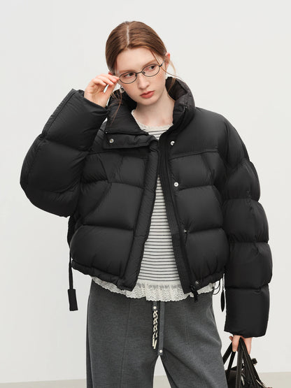 Women’s Short Puffer Outerwear – Glossy Stand Collar Jacket