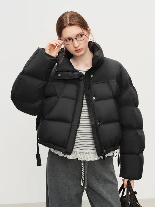 Women’s Short Puffer Outerwear – Glossy Stand Collar Jacket