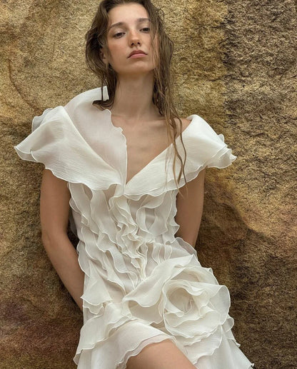 Women’s Y2K Ruffle Mini Dress – Off-Shoulder Irregular Summer Party Beach Elegant Outfit