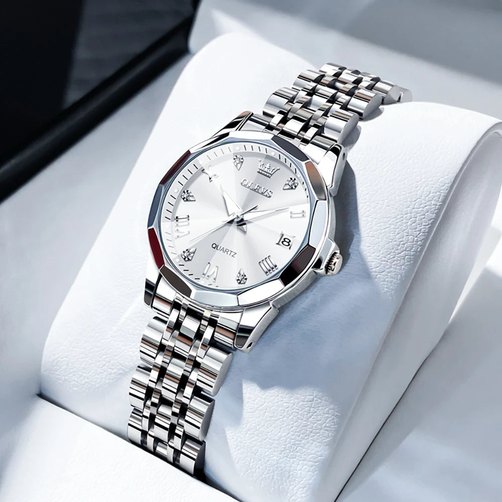 Women’s Luxury Stainless Steel Watch – Elegant Waterproof Luminous Date Watch