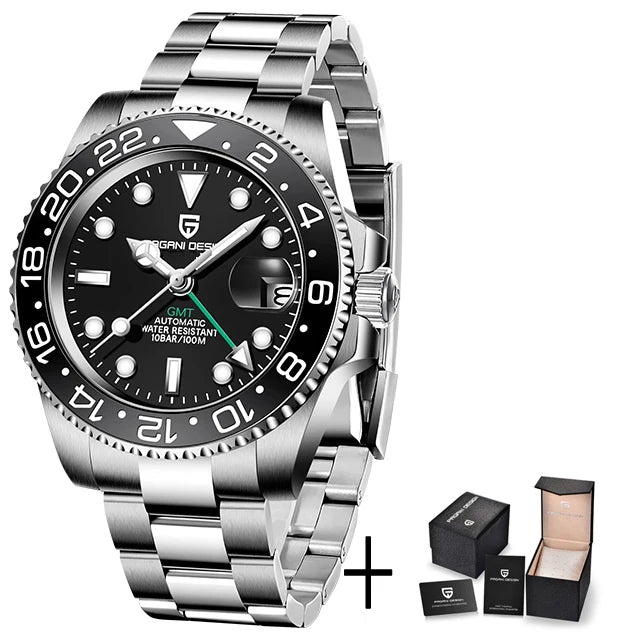 Men’s Luxury GMT Automatic Watch – Sapphire Mechanical 40MM Stainless Steel Waterproof Wristwatch