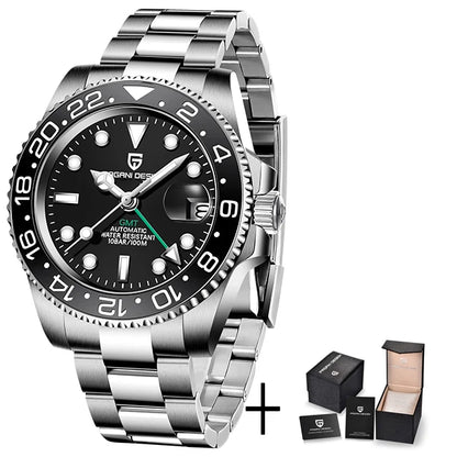 Men’s Luxury GMT Automatic Watch – Sapphire Mechanical 40MM Stainless Steel Waterproof Wristwatch