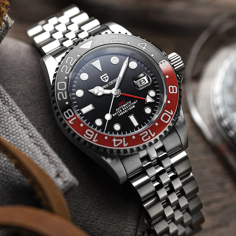 Men’s Luxury GMT Automatic Watch – Sapphire Mechanical 40MM Stainless Steel Waterproof Wristwatch