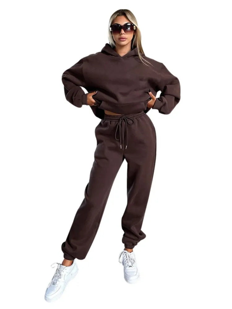 Women’s Autumn Winter Fleece Tracksuit Set – 2 Piece Casual Outfit