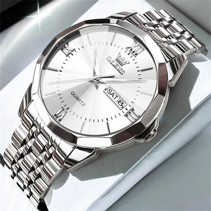Men’s Fashion Watch – Waterproof Stainless Steel Wristwatch with Luminous Dial & Date