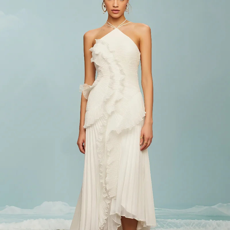 Women’s Maxi Dress – Tiered Ruffle A-Line Backless Evening & Party Gown