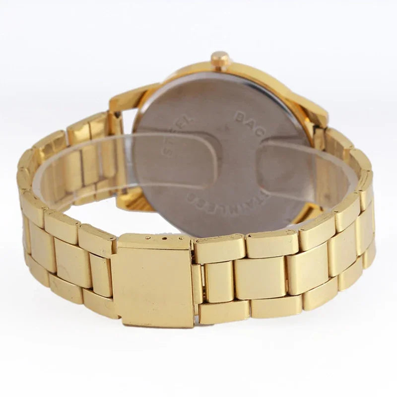 Men’s Light Luxury Watch – Gold Stainless Steel Wristwatch with 3-Eye Dial