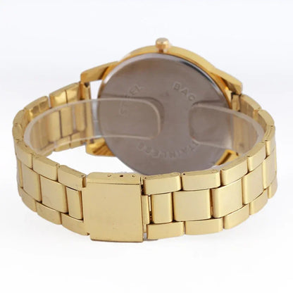 Men’s Light Luxury Watch – Gold Stainless Steel Wristwatch with 3-Eye Dial