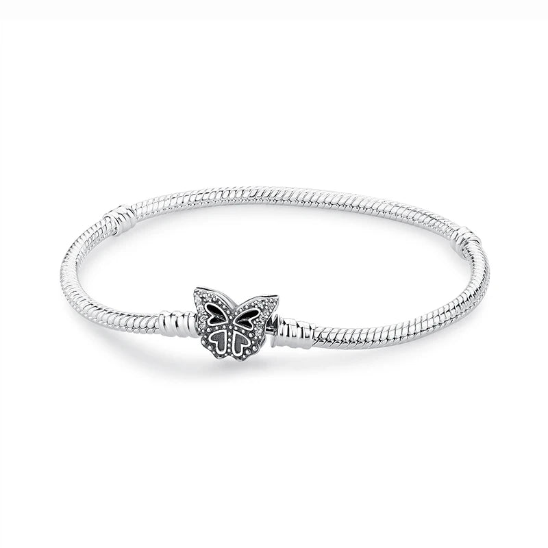 Women’s 925 Sterling Silver Bracelet – Rose Gold Snake Chain with Heart Charm Beads Jewelry