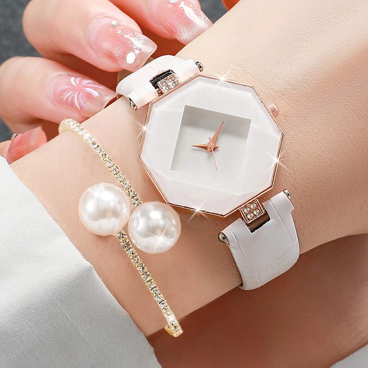Women’s Watch Jewelry Set | Leather Band | Analog | Quartz