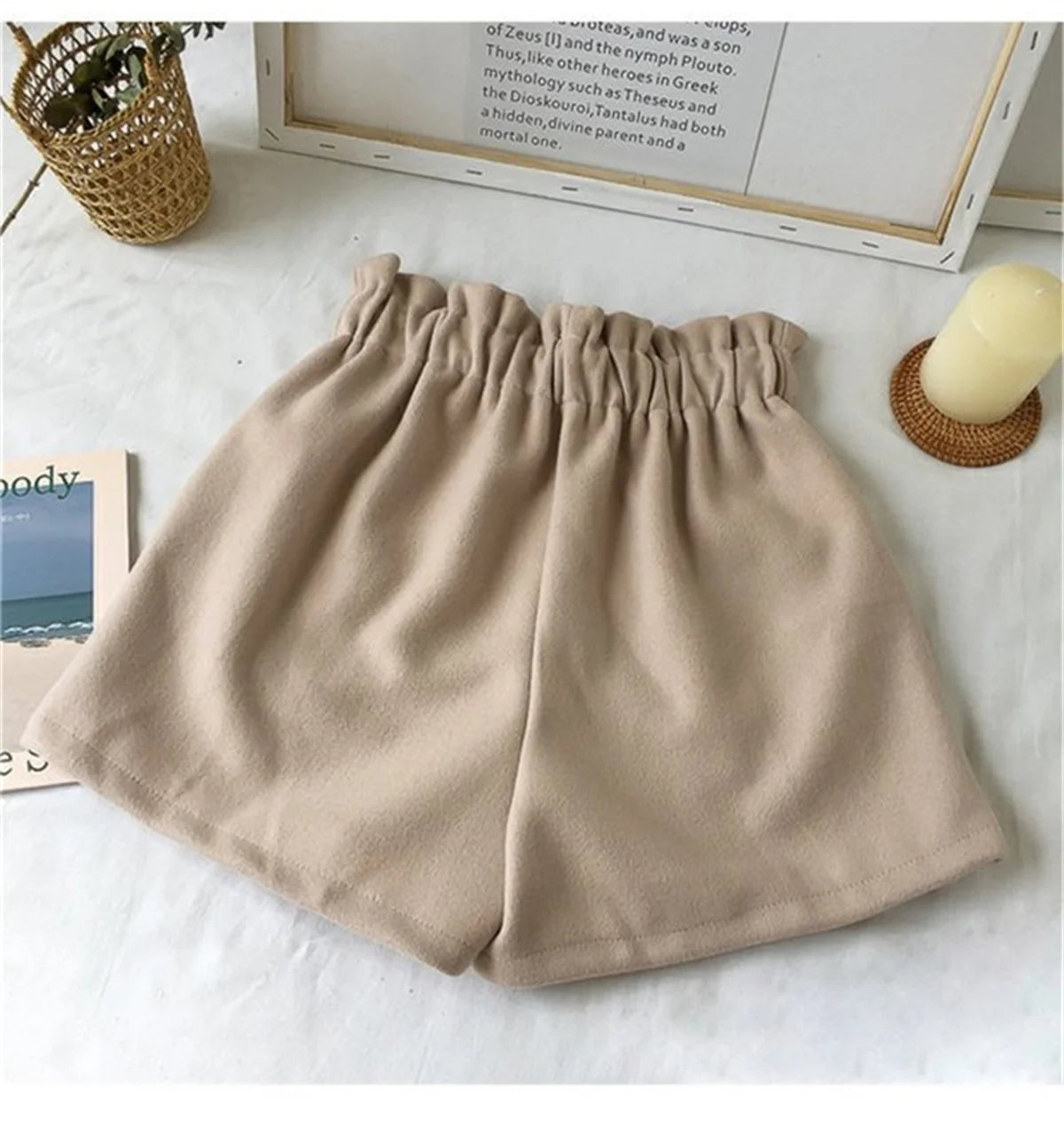 Women’s Woolen Shorts Bottom – High Waist Retro Elegant Solid Loose Fit Winter Streetwear