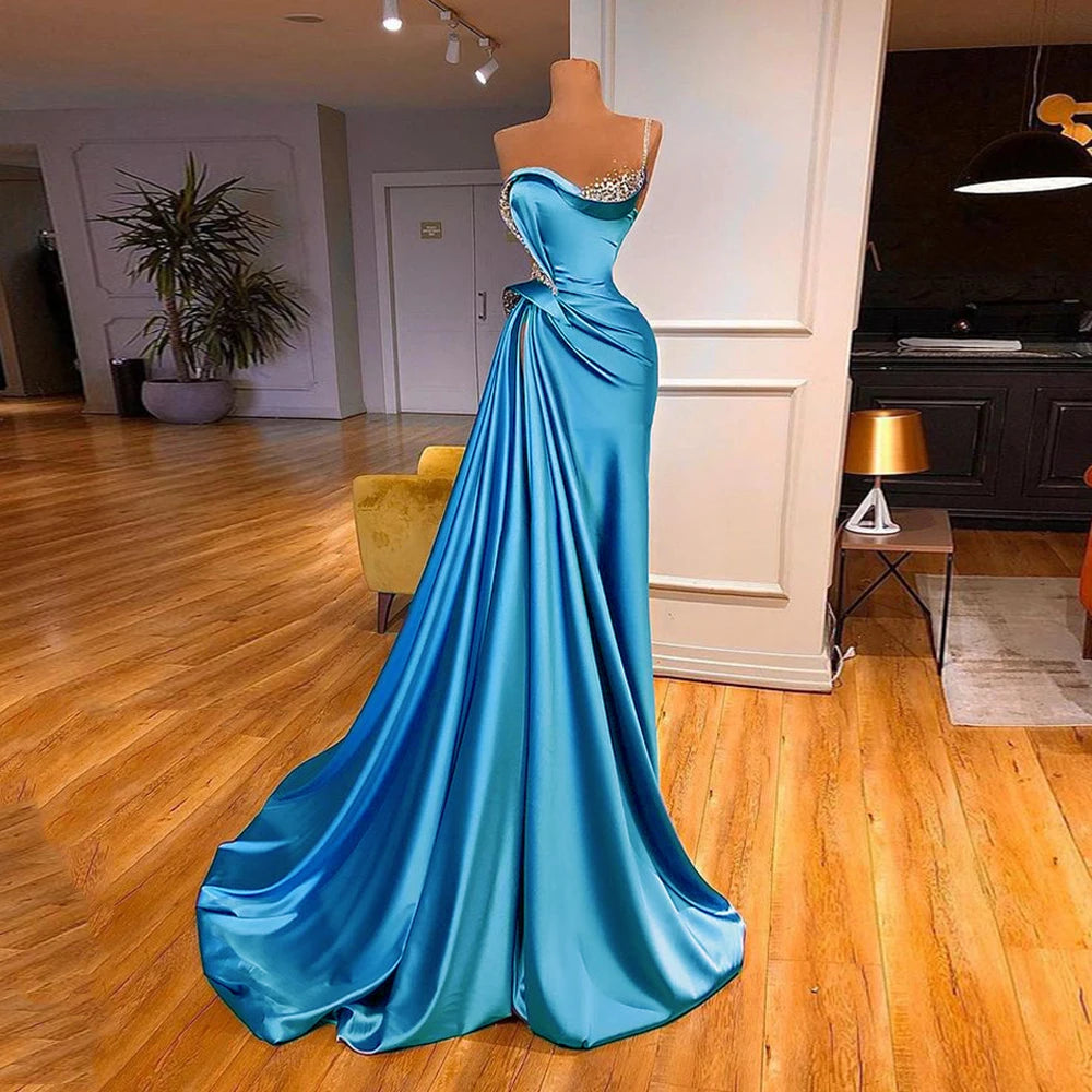 Women’s One Shoulder Lilac Evening Dress – Beaded Ruched Formal Gown with Sweep Train, Elegant Party & Pageant Maxi Dress