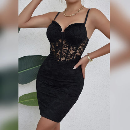 Women’s Black Backless Lace Mini Dress | Y2K | Party | Sheer