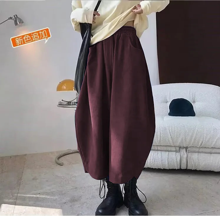 Women’s Casual Harem Pants Bottom – High Waist Cotton Retro Loose Bloomers, Oversized Baggy Sweatpants for Autumn Streetwear