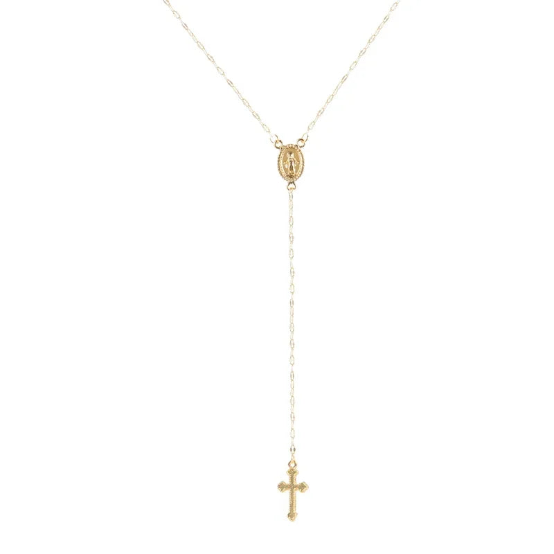 Women’s Vintage Cross Rosary Pendant Necklace – 2024 Bohemian Religious Charm Jewelry Gift