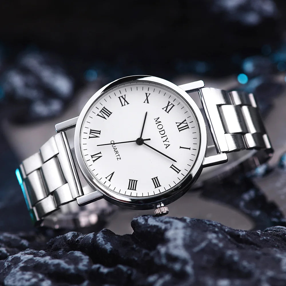 Men’s Casual Stainless Steel Watch – Round Dial Luxury Business Wristwatch