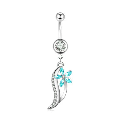 Women’s Blue Crystal Heart Belly Button – 1PC Stainless Steel Butterfly Navel Piercing Body Jewelry