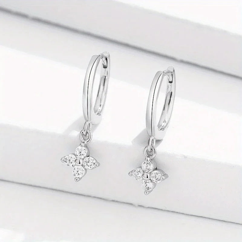 Women’s 925 Sterling Silver Clover Hoop Earrings – Elegant Wedding & Party Jewelry