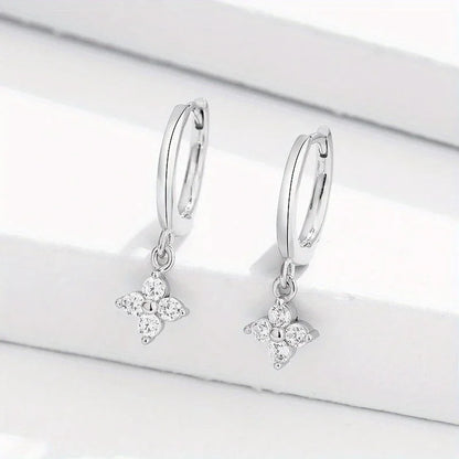 Women’s 925 Sterling Silver Clover Hoop Earrings – Elegant Wedding & Party Jewelry