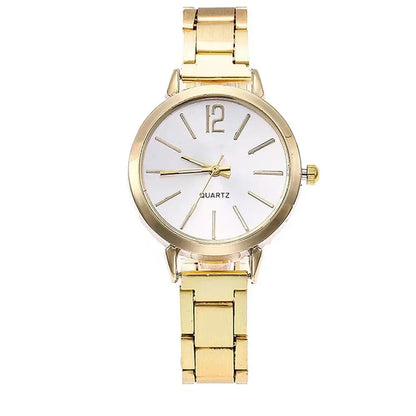 Women’s Elegant Steel Strap Watch & Love Bracelet Jewelry Set – 2PCS Collection