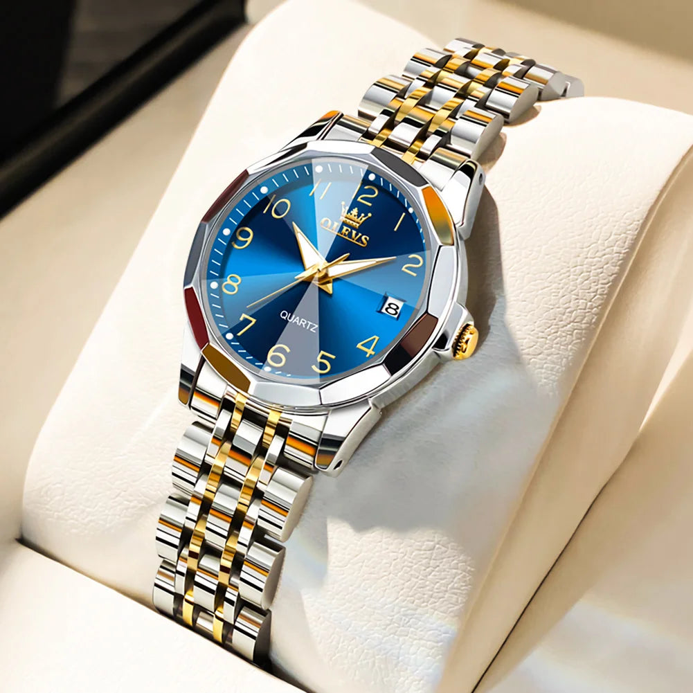 Women’s Luxury Stainless Steel Watch – Elegant Waterproof Luminous Date Watch