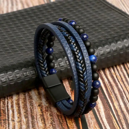 Men’s Classic Leather Bracelet – Handwoven Multi-Layer Fashion Jewelry