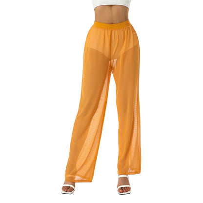Women’s Cover-Up Pants Bottom – Sheer See-Through Bikini Swimsuit Cover-Up with Elastic Waist and Wide Leg Palazzo Style