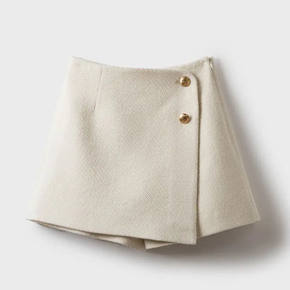 Women’s Patchwork Zipper A-Line Shorts Bottom – High Waist Wide Leg Skirt-Shorts Casual Autumn Winter Fashion