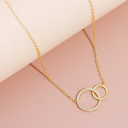 Women’s Stainless Steel Double Circle Necklace – Minimalist Thin Chain Fashion Jewelry