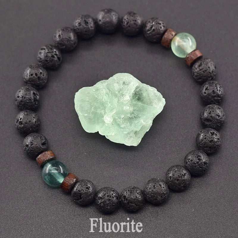Men’s Tiger Eye & Lava Stone Bead Bracelet – Tibetan Buddha Elastic Wristband Jewelry