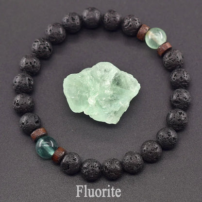 Men’s Tiger Eye & Lava Stone Bead Bracelet – Tibetan Buddha Elastic Wristband Jewelry