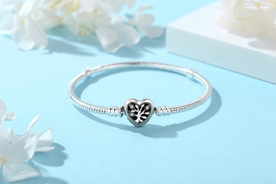 Women’s 925 Sterling Silver Bracelet – Rose Gold Snake Chain with Heart Charm Beads Jewelry