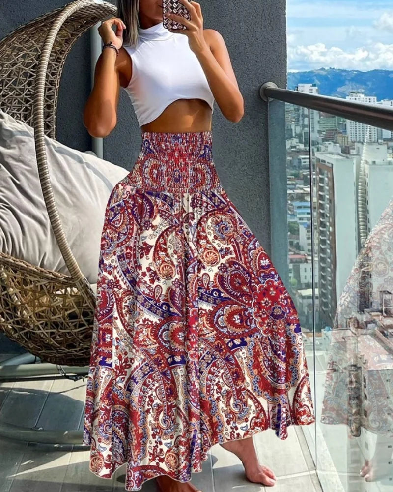 Women’s High Waist Floral Wrap Skirt – Cotton Side Tie Long Beach Bottom with Flower Print for Summer