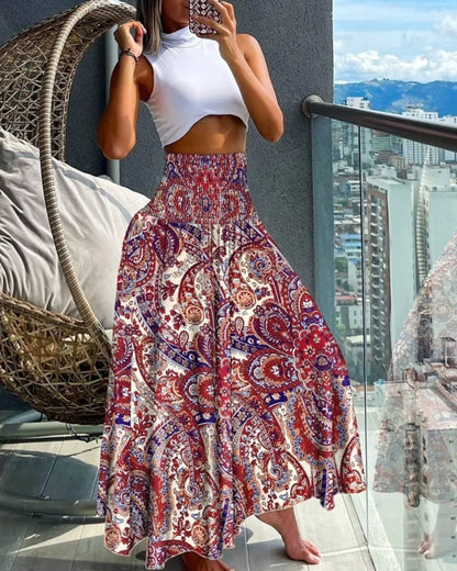 Women’s High Waist Floral Wrap Skirt – Cotton Side Tie Long Beach Bottom with Flower Print for Summer