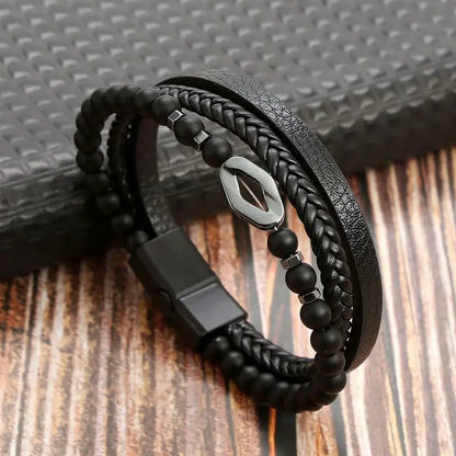 Men’s Classic Leather Bracelet – Handwoven Multi-Layer Fashion Jewelry