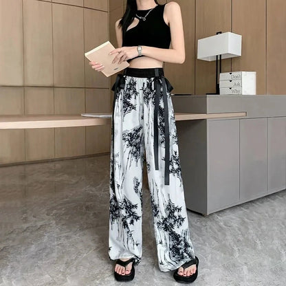 Women’s Thin Ice Silk Bottom – Casual Wide Leg Straight Tube Pants, Korean Style Lightweight Trousers