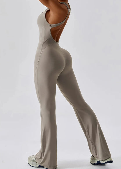 Women’s Fitness Yoga Trumpet Jumpsuit | Hollow Quick-Dry Sleeveless Sport Gym Onepiece