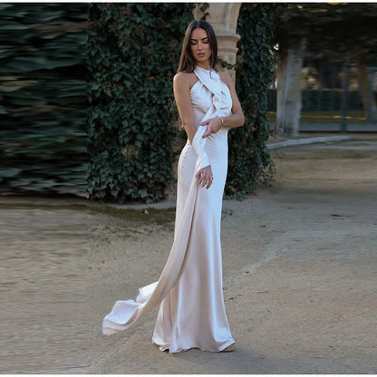 Women’s Elegant Maxi Dress – Off Shoulder Backless Detail Slim Fit Summer Evening Gown