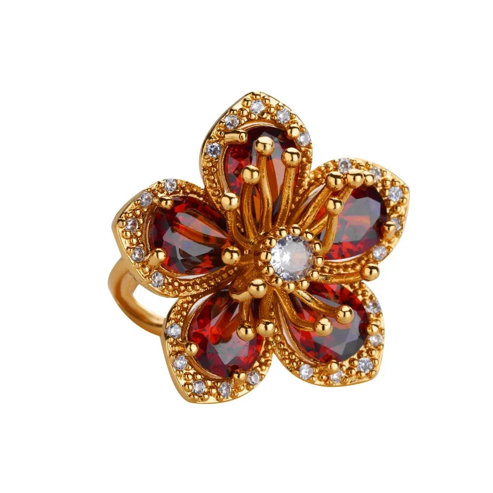 Women’s Jewelry Pink Zircon Flower Ring | Elegant | Gold Tone | Aesthetic