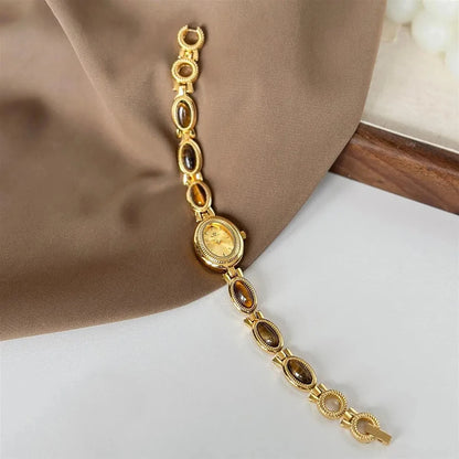 Women’s Gold Quartz Watch | Vintage | Brown Jade | Waterproof