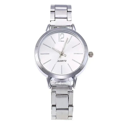 Women’s Elegant Steel Strap Watch & Love Bracelet Jewelry Set – 2PCS Collection
