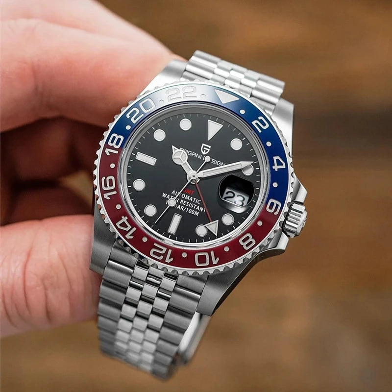 Men’s Luxury GMT Automatic Watch – Sapphire Mechanical 40MM Stainless Steel Waterproof Wristwatch