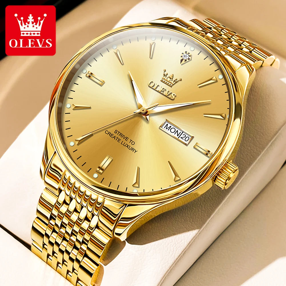 Men’s Luxury Quartz Watch – Waterproof Steel Strap Wristwatch with Dual Calendar & Luminous Dial