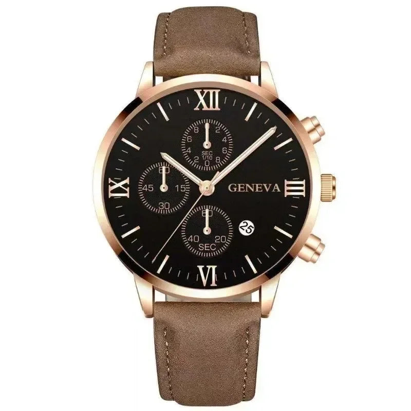 Men’s Luxury Quartz Sport Watch – Leather Strap Analog Wristwatch with Date