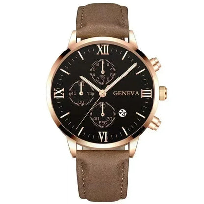 Men’s Luxury Quartz Sport Watch – Leather Strap Analog Wristwatch with Date