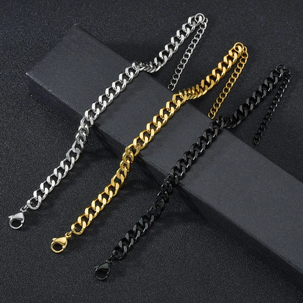 Men’s Hip Hop Stainless Steel Cuban Chain Bracelet – Gold Stainless Steel Unisex Jewelry
