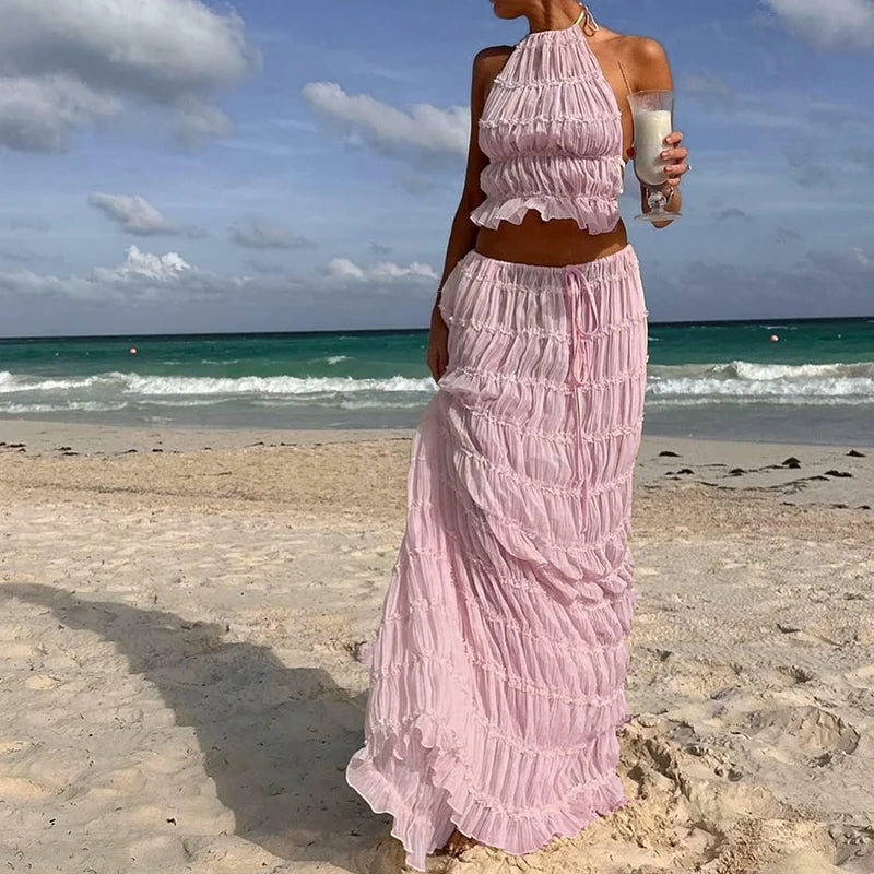 Women’s Boho Backless Summer Set | Elegant Beach Outfit
